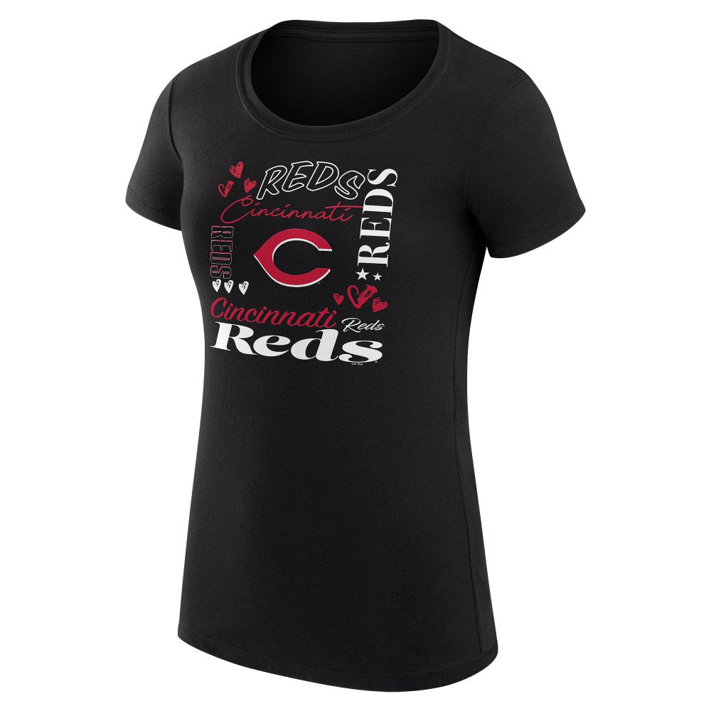 Cincinnati Reds G-III 4Her by Carl Banks Women's Super-Slim Fit Lightweight Collage Team Graphic Crew Neck T-Shirt Black