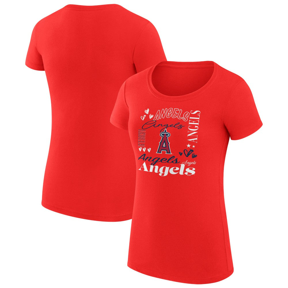 Los Angeles Angels G-III 4Her by Carl Banks Women's Super-Slim Fit Lightweight Collage Team Graphic Crew Neck T-Shirt Red