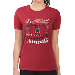 Los Angeles Angels G-III 4Her by Carl Banks Women's Super-Slim Fit Lightweight Collage Team Graphic Crew Neck T-Shirt Red