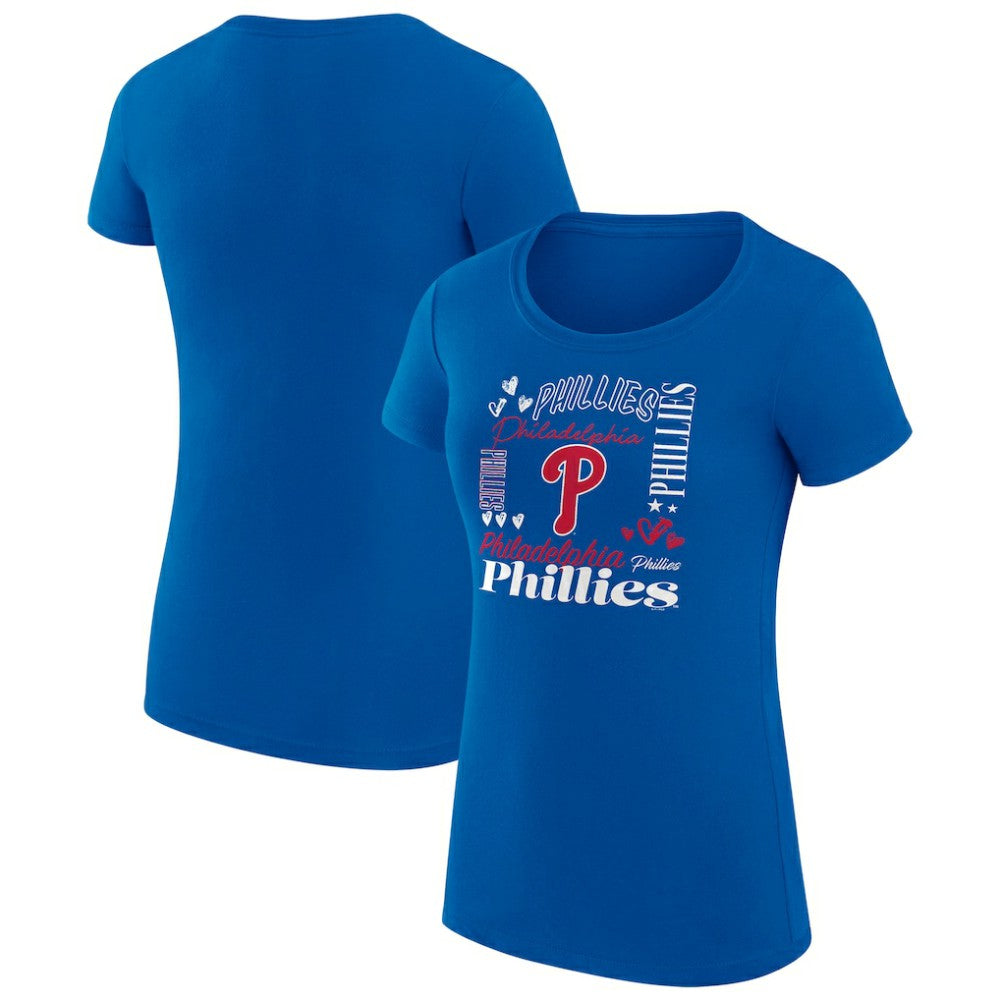 Philadelphia Phillies G-III 4Her by Carl Banks Women's Super-Slim Fit Lightweight Collage Team Graphic Crew Neck T-Shirt Royal