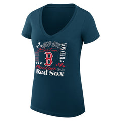 Boston Red Sox G-III 4Her by Carl Banks Women's Super-Slim Fit Lightweight Collage Team Graphic V-Neck T-Shirt Navy