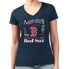 Boston Red Sox G-III 4Her by Carl Banks Women's Super-Slim Fit Lightweight Collage Team Graphic V-Neck T-Shirt Navy