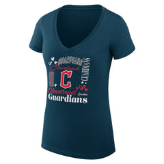 Cleveland Guardians G-III 4Her by Carl Banks Women's Super-Slim Fit Lightweight Collage Team Graphic V-Neck T-Shirt Navy