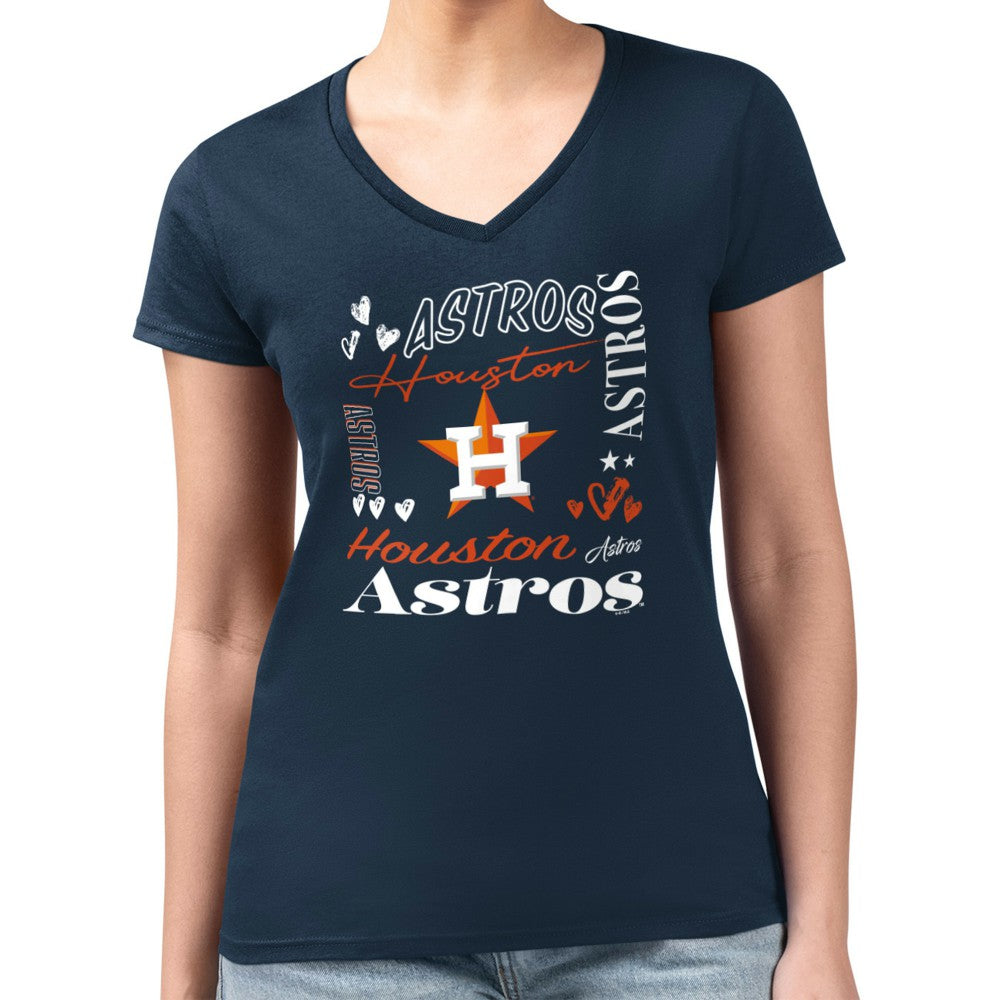 Houston Astros G-III 4Her by Carl Banks Women's Super-Slim Fit Lightweight Collage Team Graphic V-Neck T-Shirt Navy