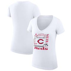 Cincinnati Reds G-III 4Her by Carl Banks Women's Super-Slim Fit Lightweight Collage Team Graphic V-Neck T-Shirt White