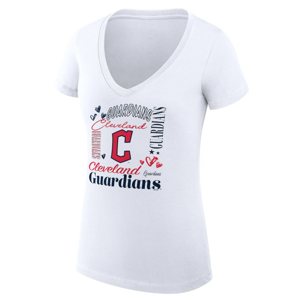 Cleveland Guardians G-III 4Her by Carl Banks Women's Super-Slim Fit Lightweight Collage Team Graphic V-Neck T-Shirt White