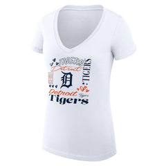 Detroit Tigers G-III 4Her by Carl Banks Women's Super-Slim Fit Lightweight Collage Team Graphic V-Neck T-Shirt White