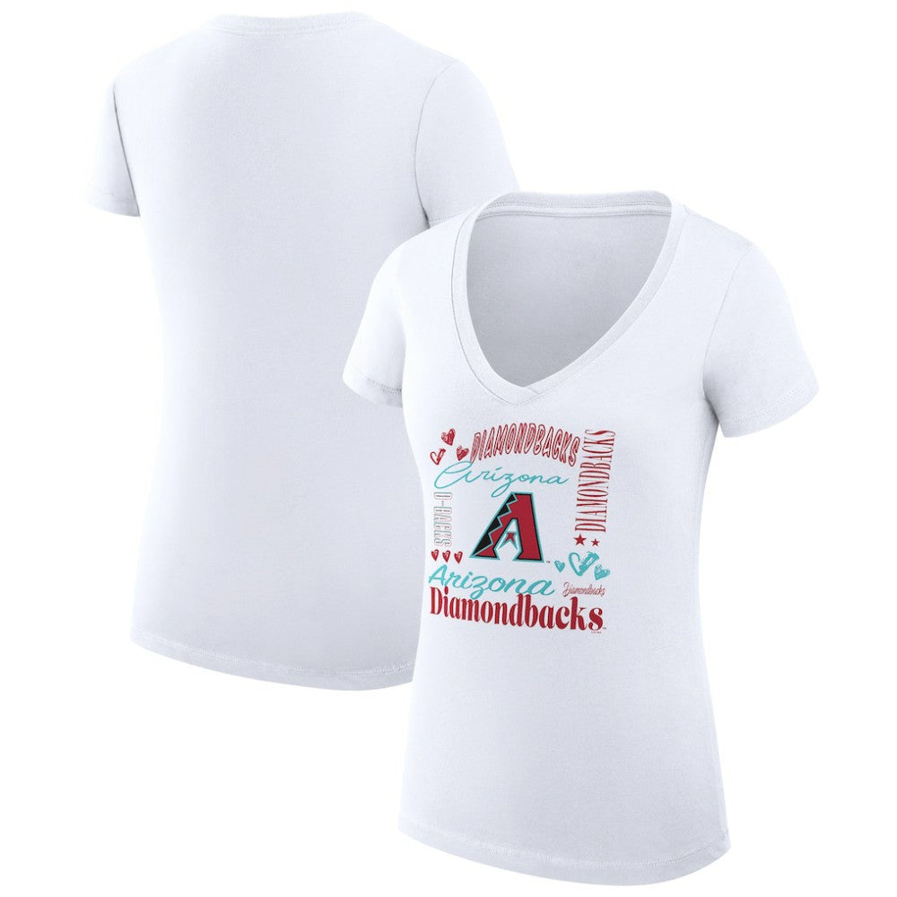 Arizona Diamondbacks G-III 4Her by Carl Banks Women's Super-Slim Fit Lightweight Collage Team Graphic V-Neck T-Shirt White