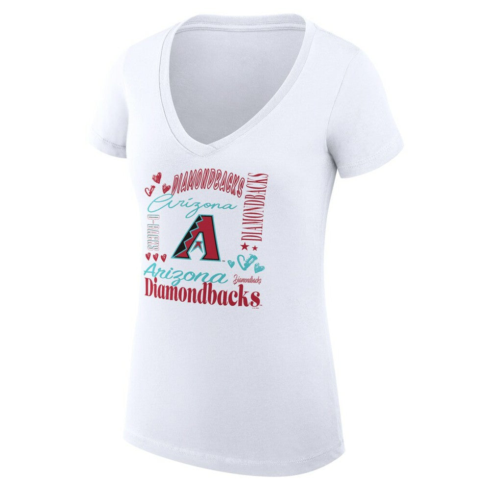 Arizona Diamondbacks G-III 4Her by Carl Banks Women's Super-Slim Fit Lightweight Collage Team Graphic V-Neck T-Shirt White