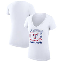 Texas Rangers G-III 4Her by Carl Banks Women's Super-Slim Fit Lightweight Collage Team Graphic V-Neck T-Shirt White