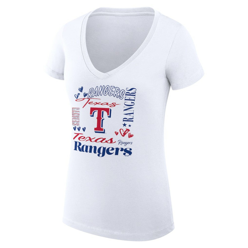 Texas Rangers G-III 4Her by Carl Banks Women's Super-Slim Fit Lightweight Collage Team Graphic V-Neck T-Shirt White