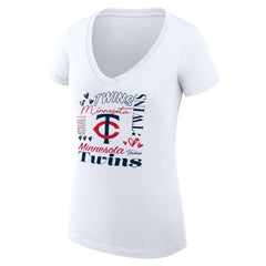 Minnesota Twins G-III 4Her by Carl Banks Women's Super-Slim Fit Lightweight Collage Team Graphic V-Neck T-Shirt White