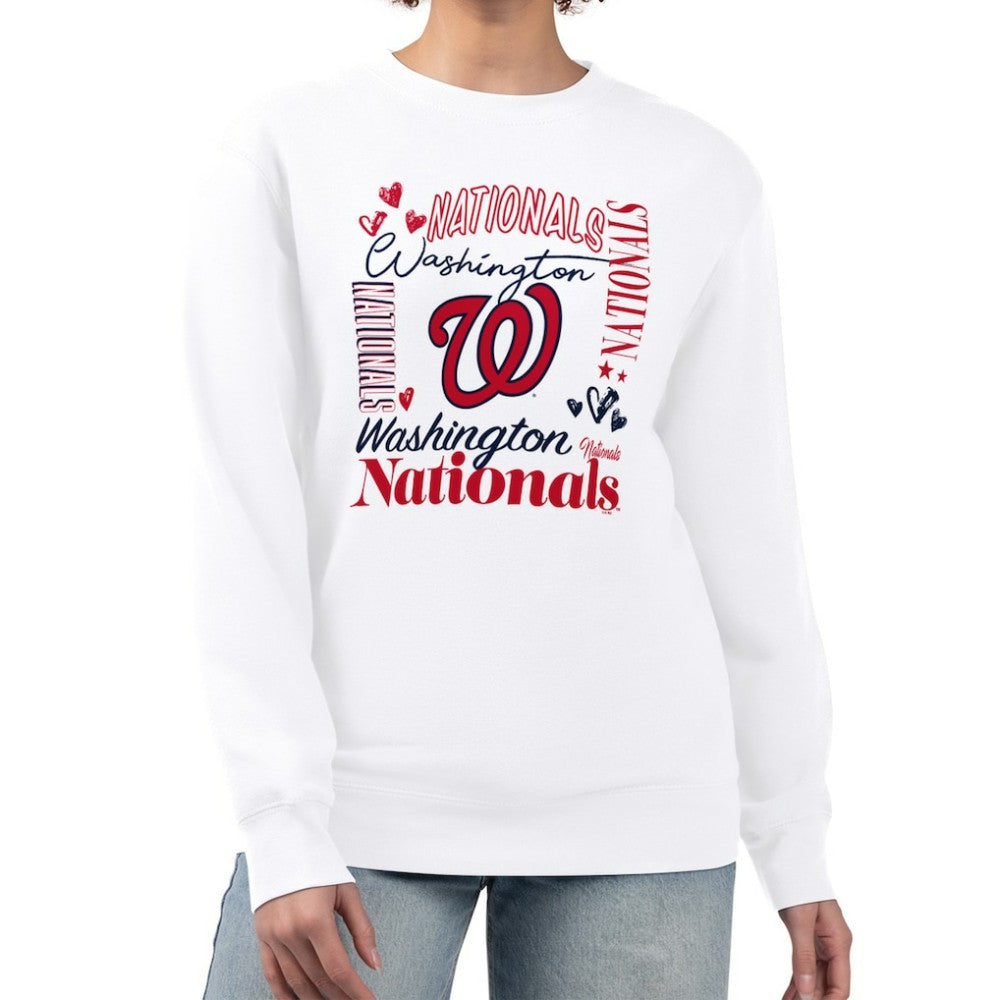 Washington Nationals G-III 4Her by Carl Banks Women's Collage Team Graphic Fleece Pullover Hoodie White