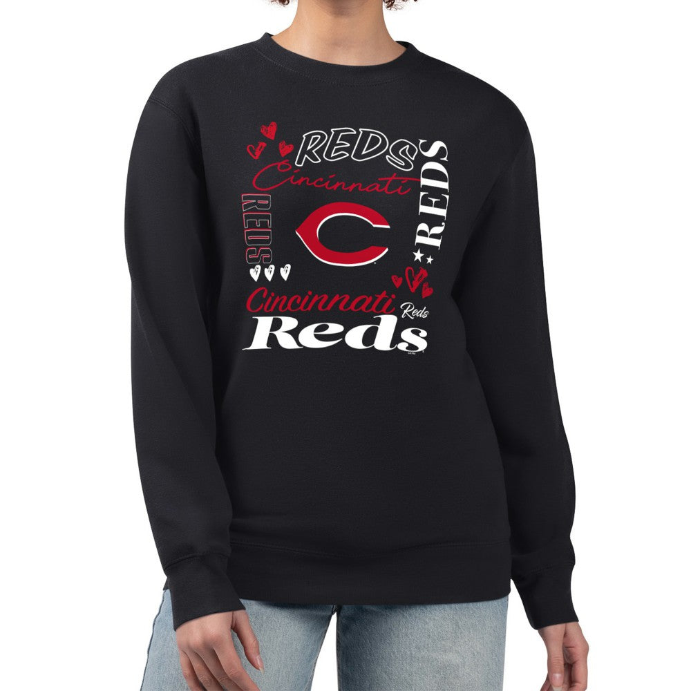 Cincinnati Reds G-III 4Her by Carl Banks Women's Collage Team Graphic Fleece Pullover Hoodie Black