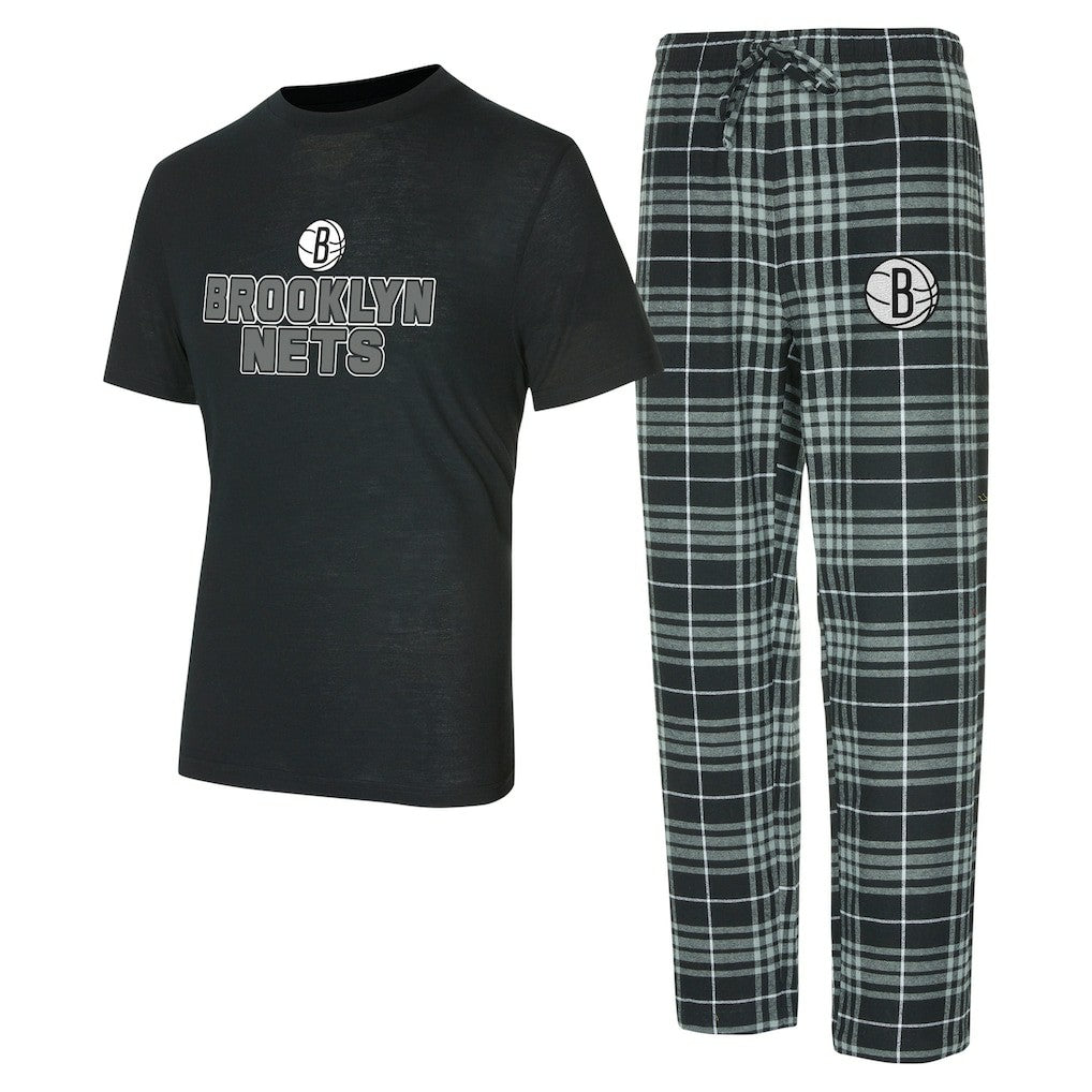 Brooklyn Nets Concepts Sport Vector Top & Flannel Pants Sleep Set - Black/Gray outlet