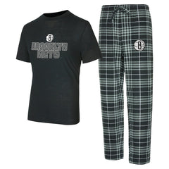 Brooklyn Nets Concepts Sport Vector Top & Flannel Pants Sleep Set - Black/Gray outlet