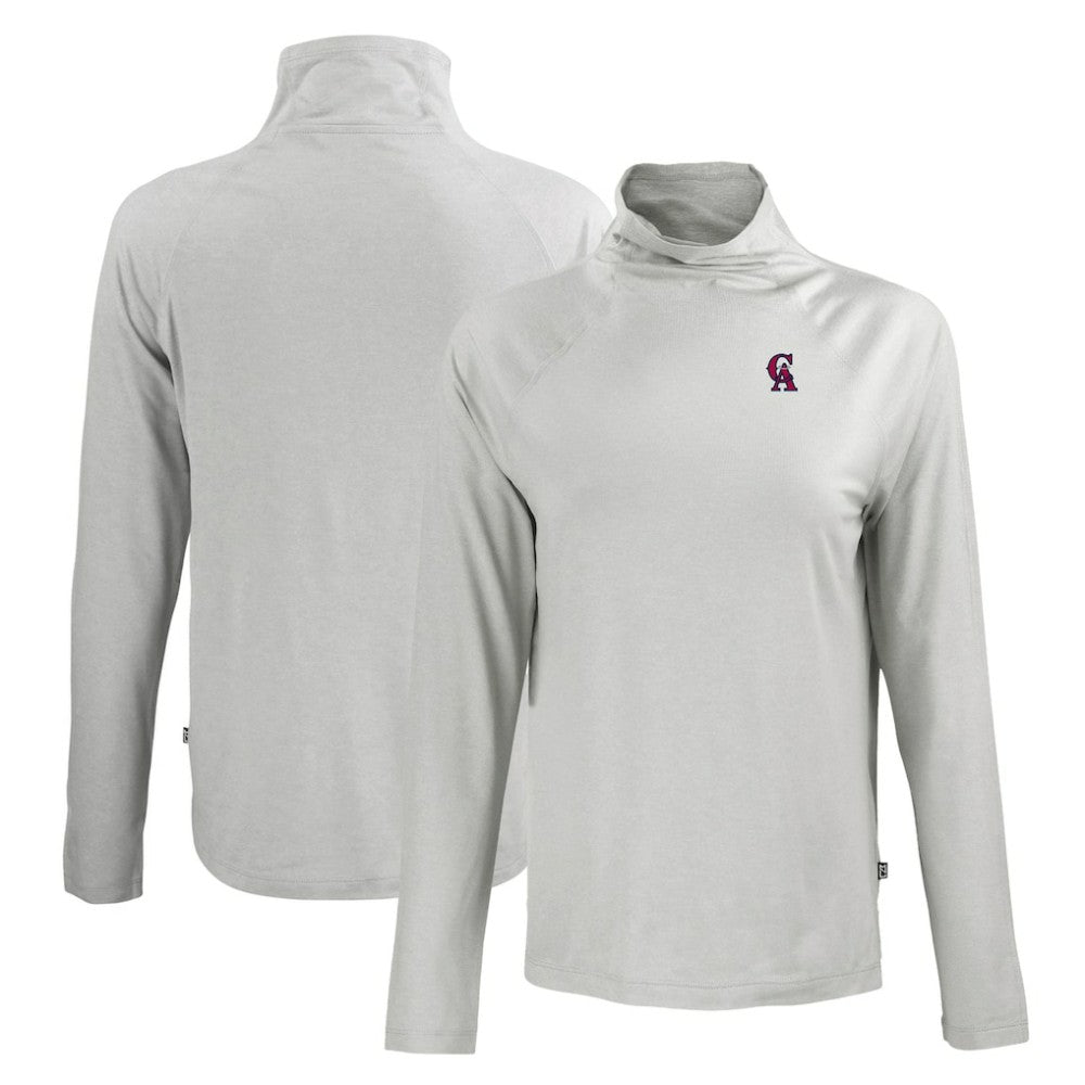 California Angels Cutter & Buck Women's Cooperstown Collection Coastline Epic Comfort Eco Recycled Funnel Neck Raglan Pullover Top Gray
