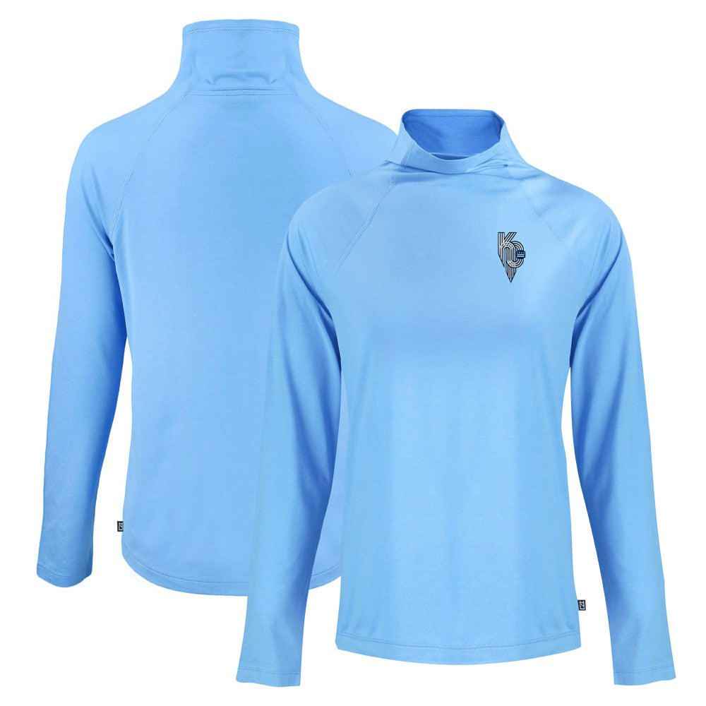 Kansas City Royals Cutter & Buck Women's City Connect Coastline Epic Comfort Eco Recycled Funnel Neck Raglan Pullover Top Powder Blue