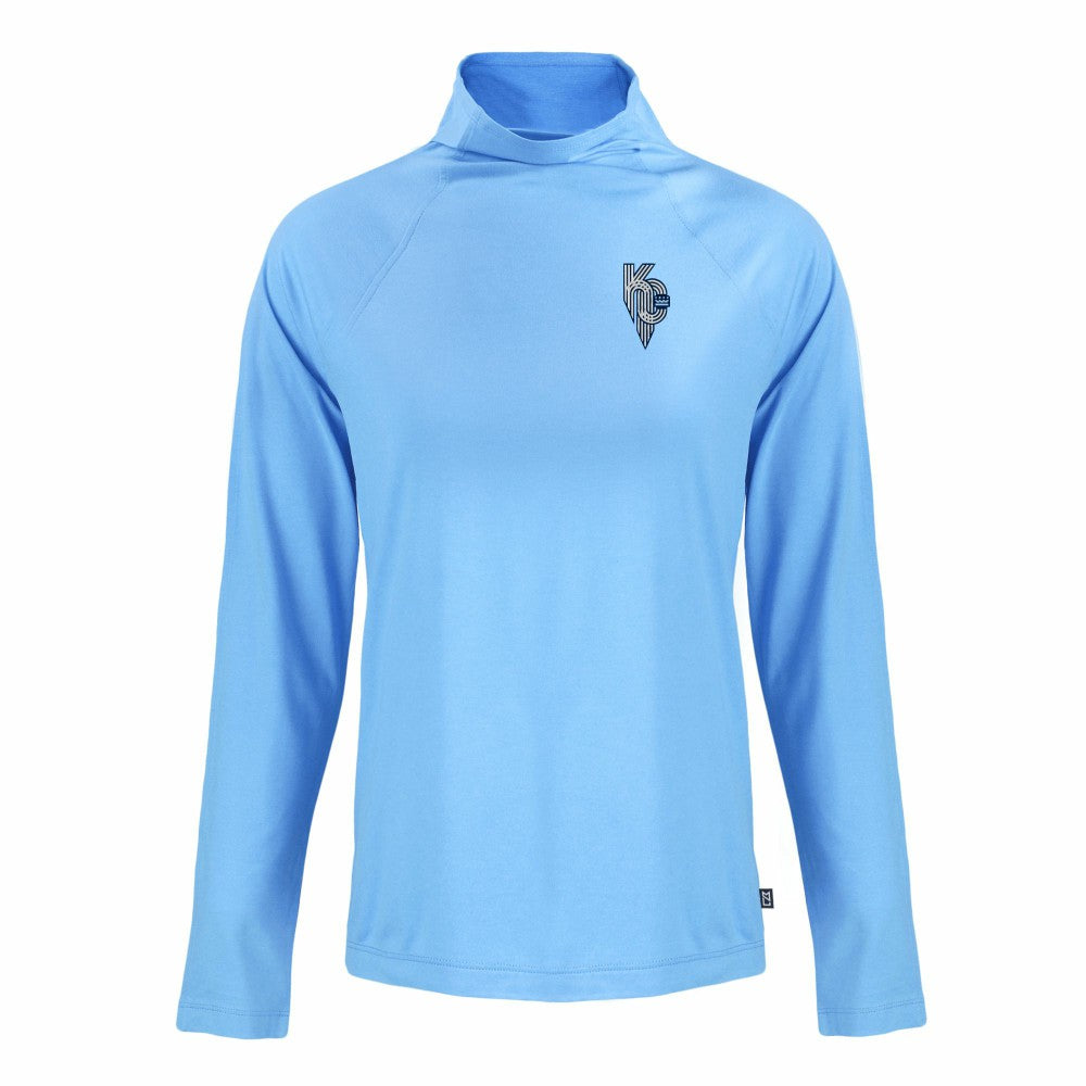 Kansas City Royals Cutter & Buck Women's City Connect Coastline Epic Comfort Eco Recycled Funnel Neck Raglan Pullover Top Powder Blue