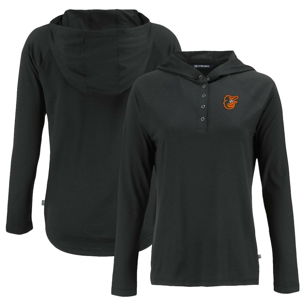 Baltimore Orioles Cutter & Buck Women's  Coastline Epic Comfort Eco Recycled Hoodie Raglan Long Sleeve T-Shirt Black