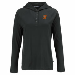 Baltimore Orioles Cutter & Buck Women's  Coastline Epic Comfort Eco Recycled Hoodie Raglan Long Sleeve T-Shirt Black