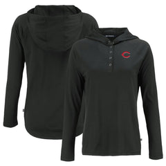 Cincinnati Reds Cutter & Buck Women's  Coastline Epic Comfort Eco Recycled Hoodie Raglan Long Sleeve T-Shirt Black