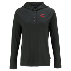 Cincinnati Reds Cutter & Buck Women's  Coastline Epic Comfort Eco Recycled Hoodie Raglan Long Sleeve T-Shirt Black
