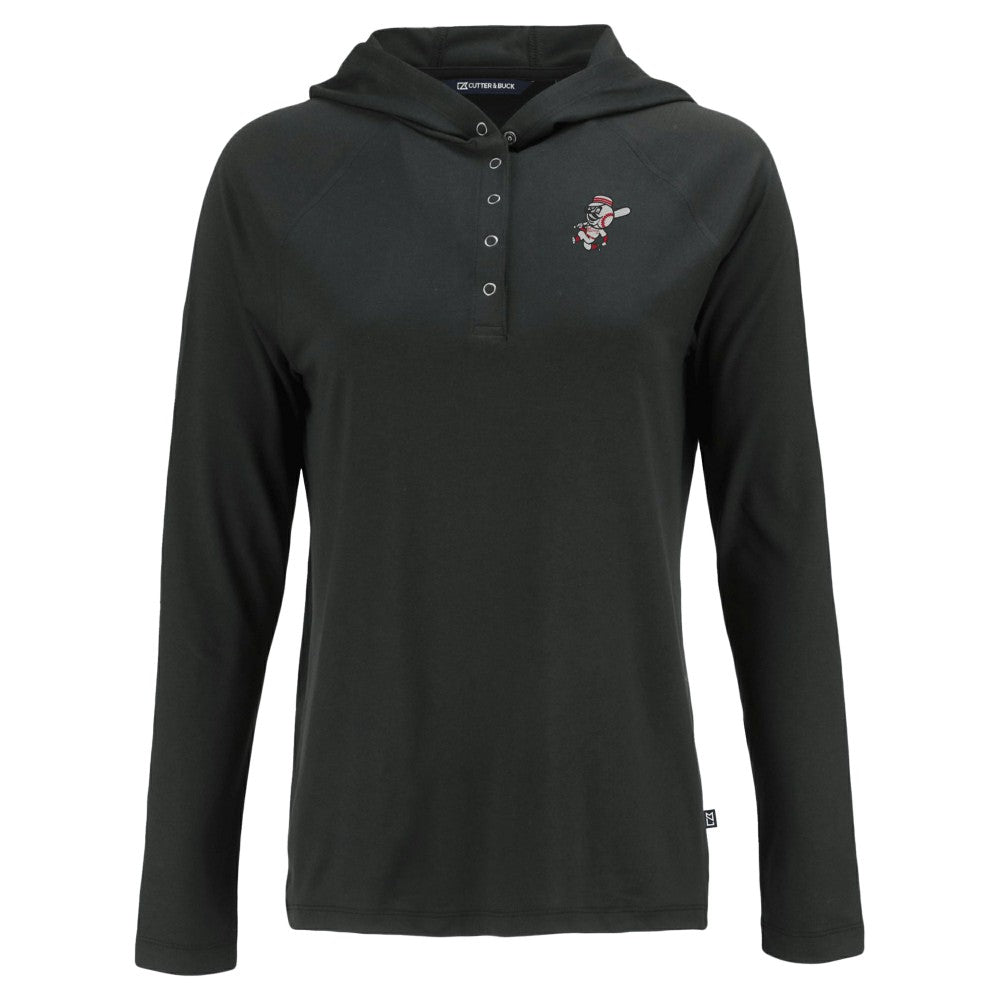 Cincinnati Reds Cutter & Buck Women's Cooperstown Collection Coastline Epic Comfort Eco Recycled Hoodie Raglan Long Sleeve T-Shirt Black