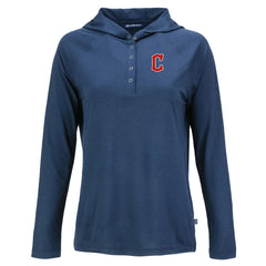 Cleveland Guardians Cutter & Buck Women's  Coastline Epic Comfort Eco Recycled Hoodie Raglan Long Sleeve T-Shirt Navy