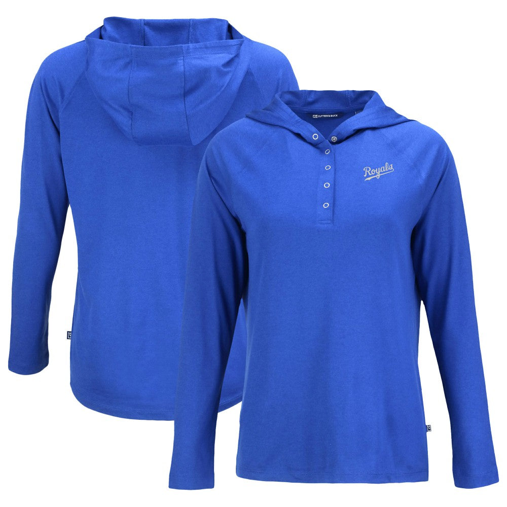Kansas City Royals Cutter & Buck Women's Cooperstown Collection Coastline Epic Comfort Eco Recycled Hoodie Raglan Long Sleeve T-Shirt Royal