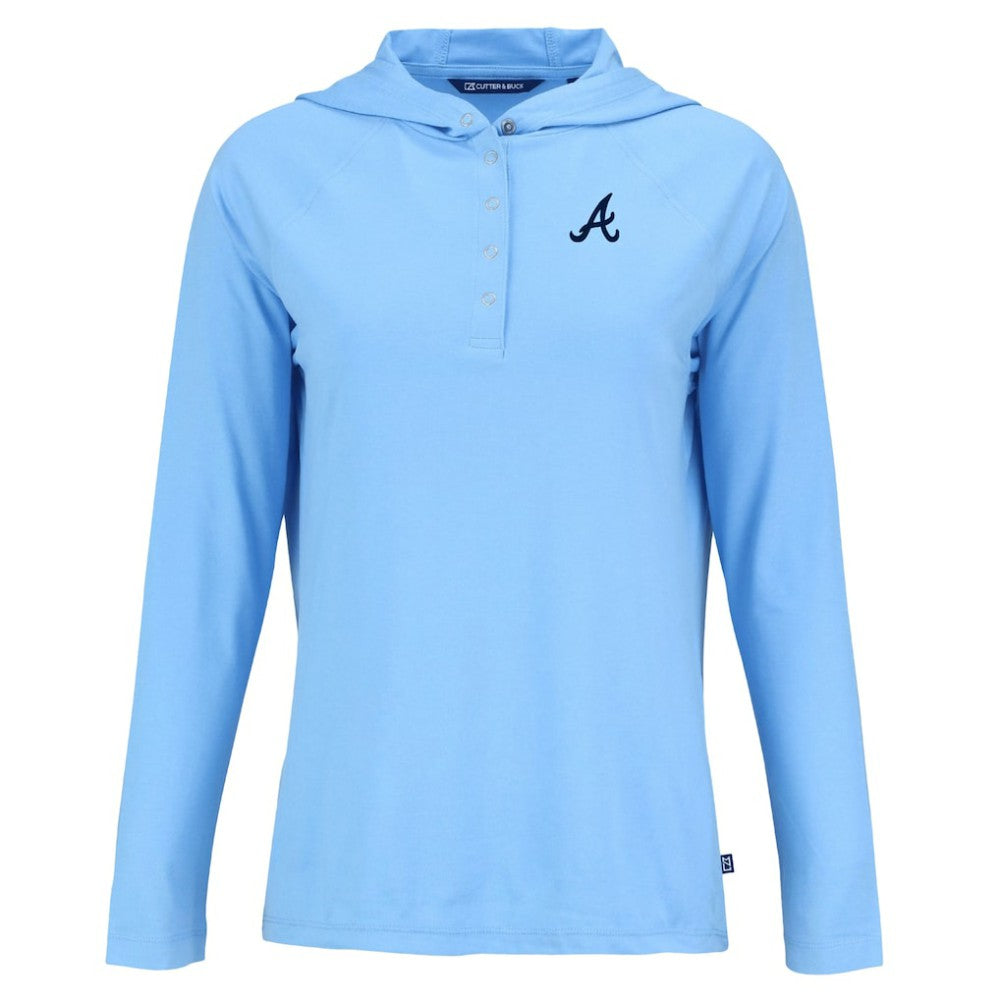 Atlanta Braves Cutter & Buck Women's  Coastline Epic Comfort Eco Recycled Hoodie Raglan Long Sleeve T-Shirt Powder Blue