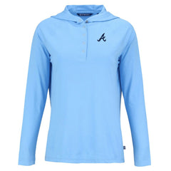 Atlanta Braves Cutter & Buck Women's  Coastline Epic Comfort Eco Recycled Hoodie Raglan Long Sleeve T-Shirt Powder Blue