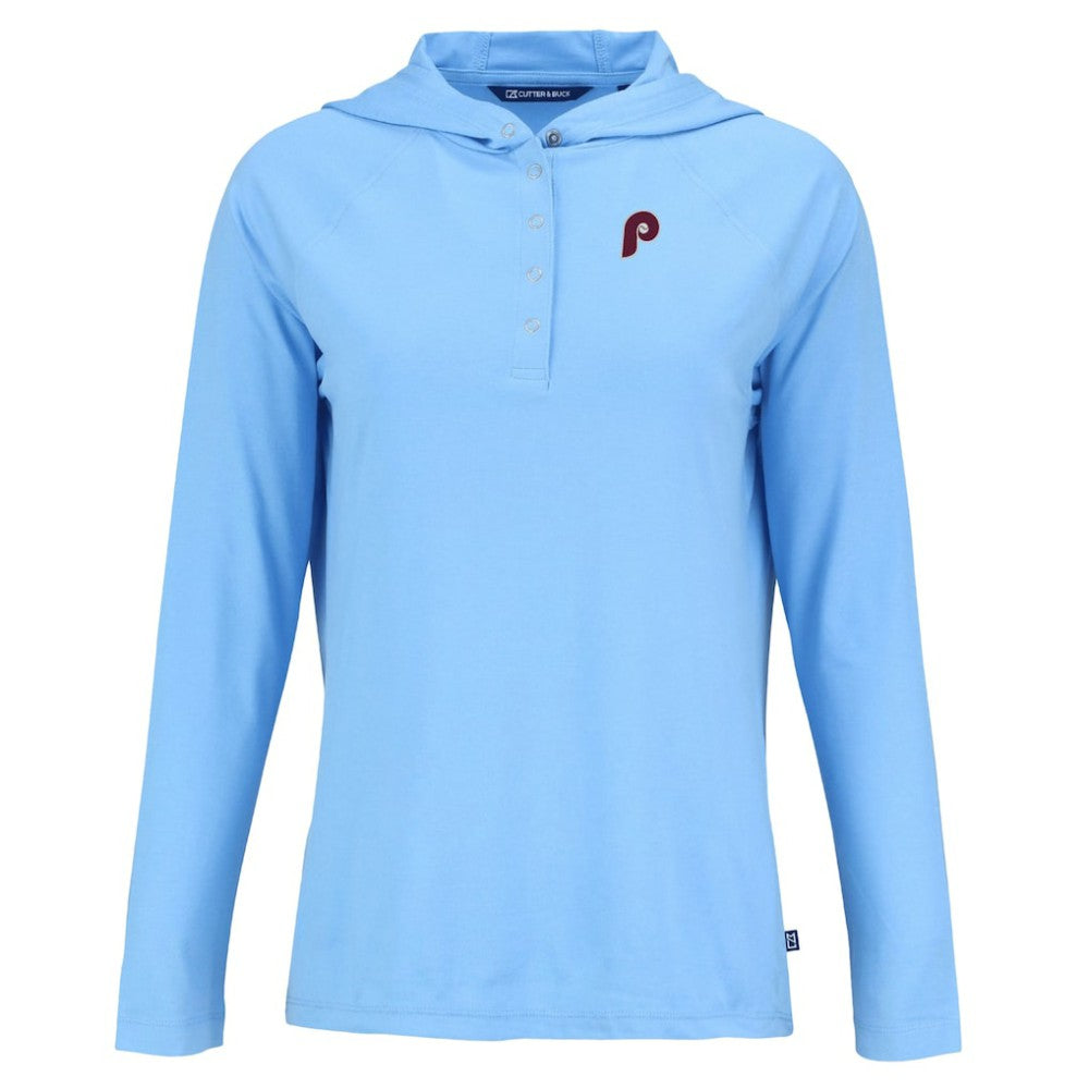 Philadelphia Phillies Cutter & Buck Women's Cooperstown Collection Coastline Epic Comfort Eco Recycled Hoodie Raglan Long Sleeve T-Shirt Powder Blue