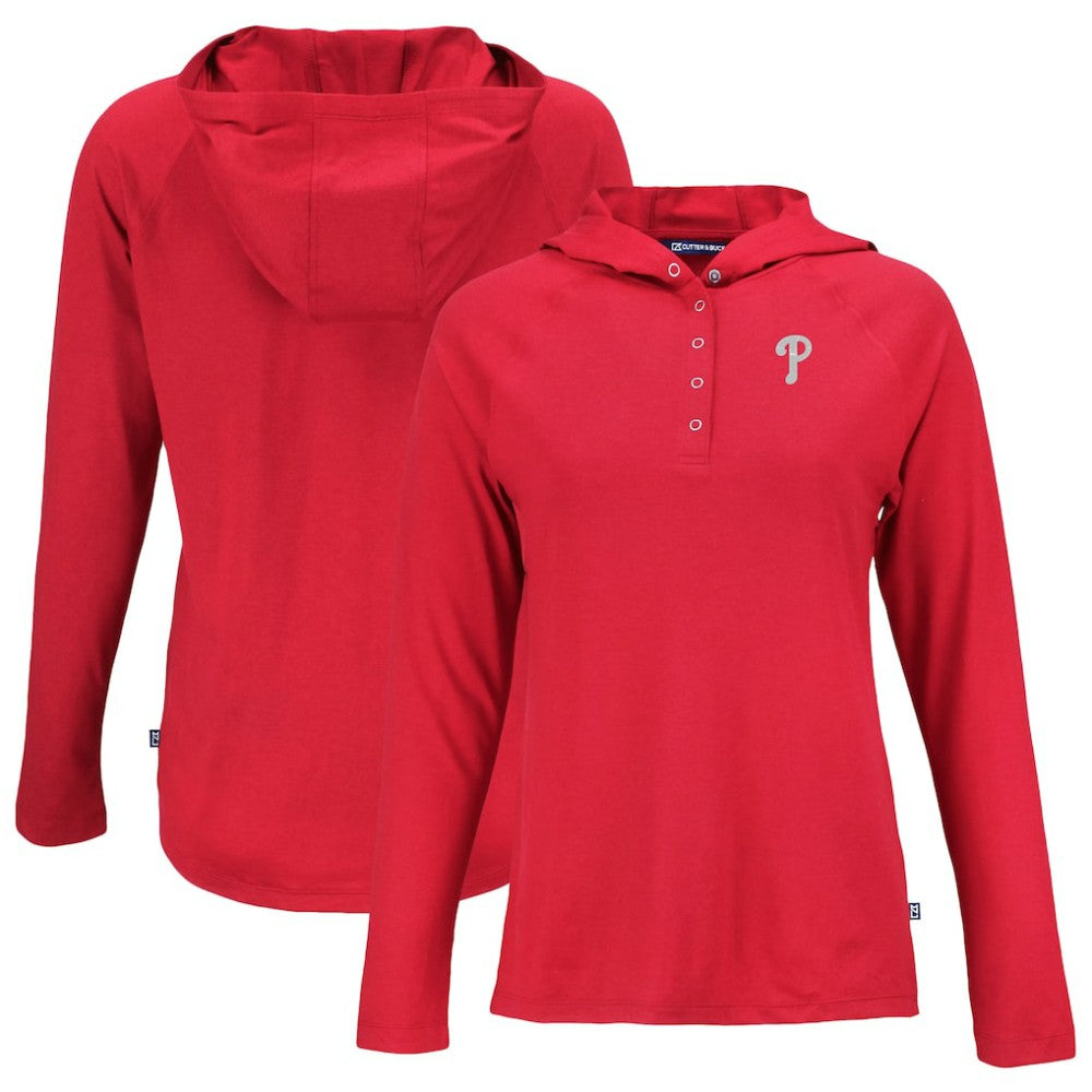 Philadelphia Phillies Cutter & Buck Women's  Coastline Epic Comfort Eco Recycled Hoodie Raglan Long Sleeve T-Shirt Red