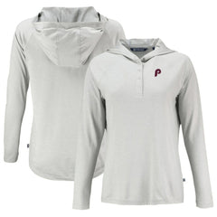Philadelphia Phillies Cutter & Buck Women's Cooperstown Collection Coastline Epic Comfort Eco Recycled Hoodie Raglan Long Sleeve T-Shirt Gray