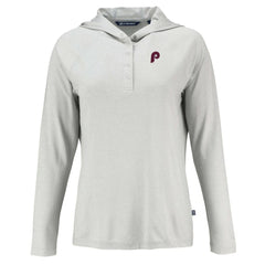 Philadelphia Phillies Cutter & Buck Women's Cooperstown Collection Coastline Epic Comfort Eco Recycled Hoodie Raglan Long Sleeve T-Shirt Gray