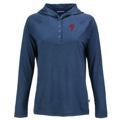Philadelphia Phillies Cutter & Buck Women's  Coastline Epic Comfort Eco Recycled Hoodie Raglan Long Sleeve T-Shirt Navy