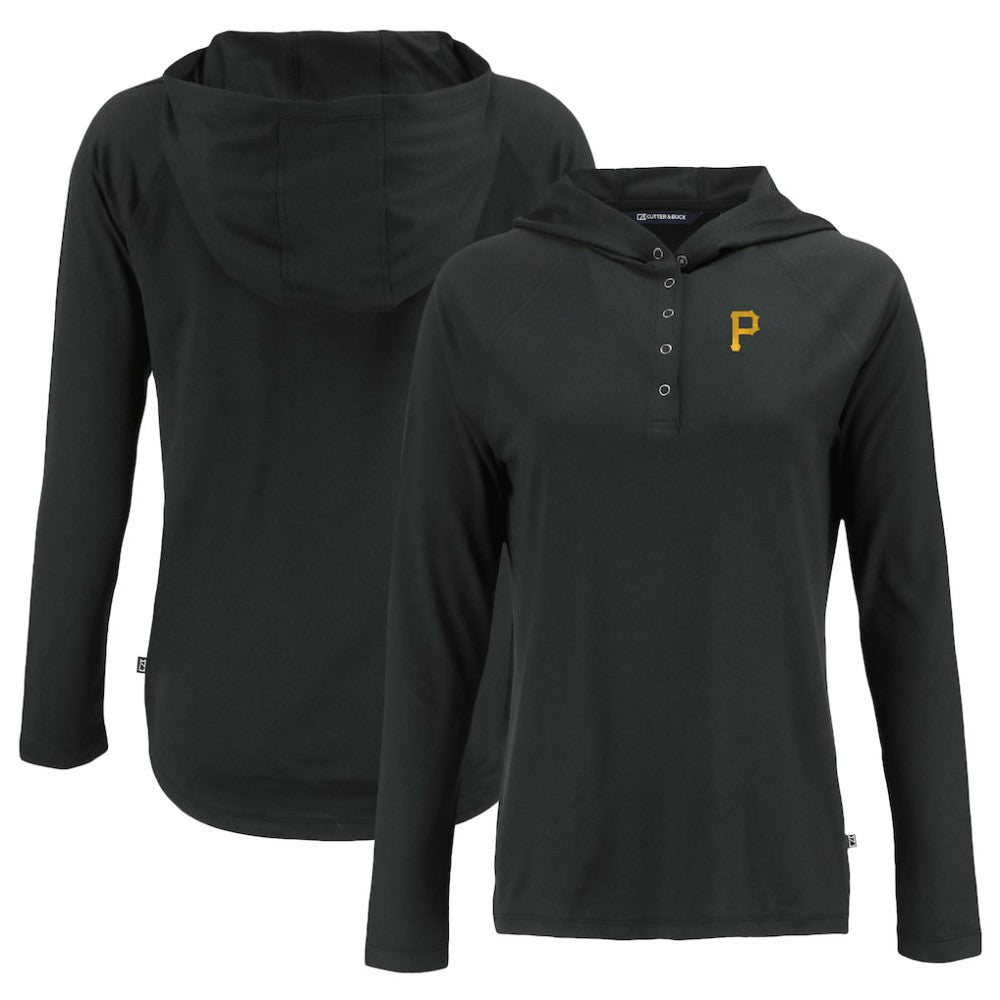 Pittsburgh Pirates Cutter & Buck Women's  Coastline Epic Comfort Eco Recycled Hoodie Raglan Long Sleeve T-Shirt Black