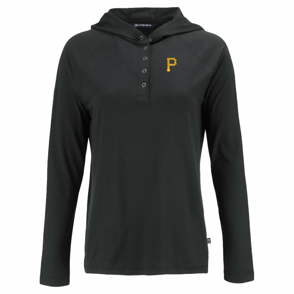 Pittsburgh Pirates Cutter & Buck Women's  Coastline Epic Comfort Eco Recycled Hoodie Raglan Long Sleeve T-Shirt Black