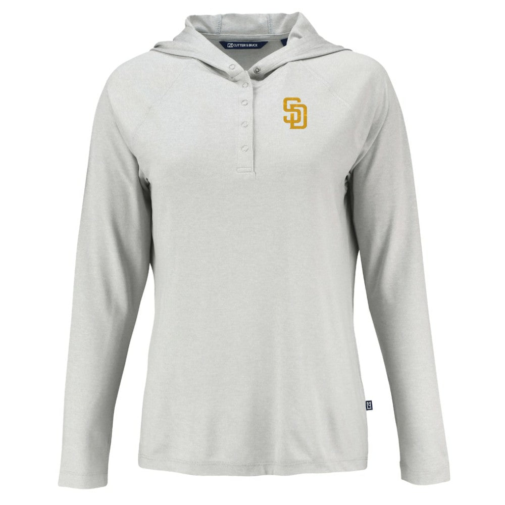 San Diego Padres Cutter & Buck Women's  Coastline Epic Comfort Eco Recycled Hoodie Raglan Long Sleeve T-Shirt Gray