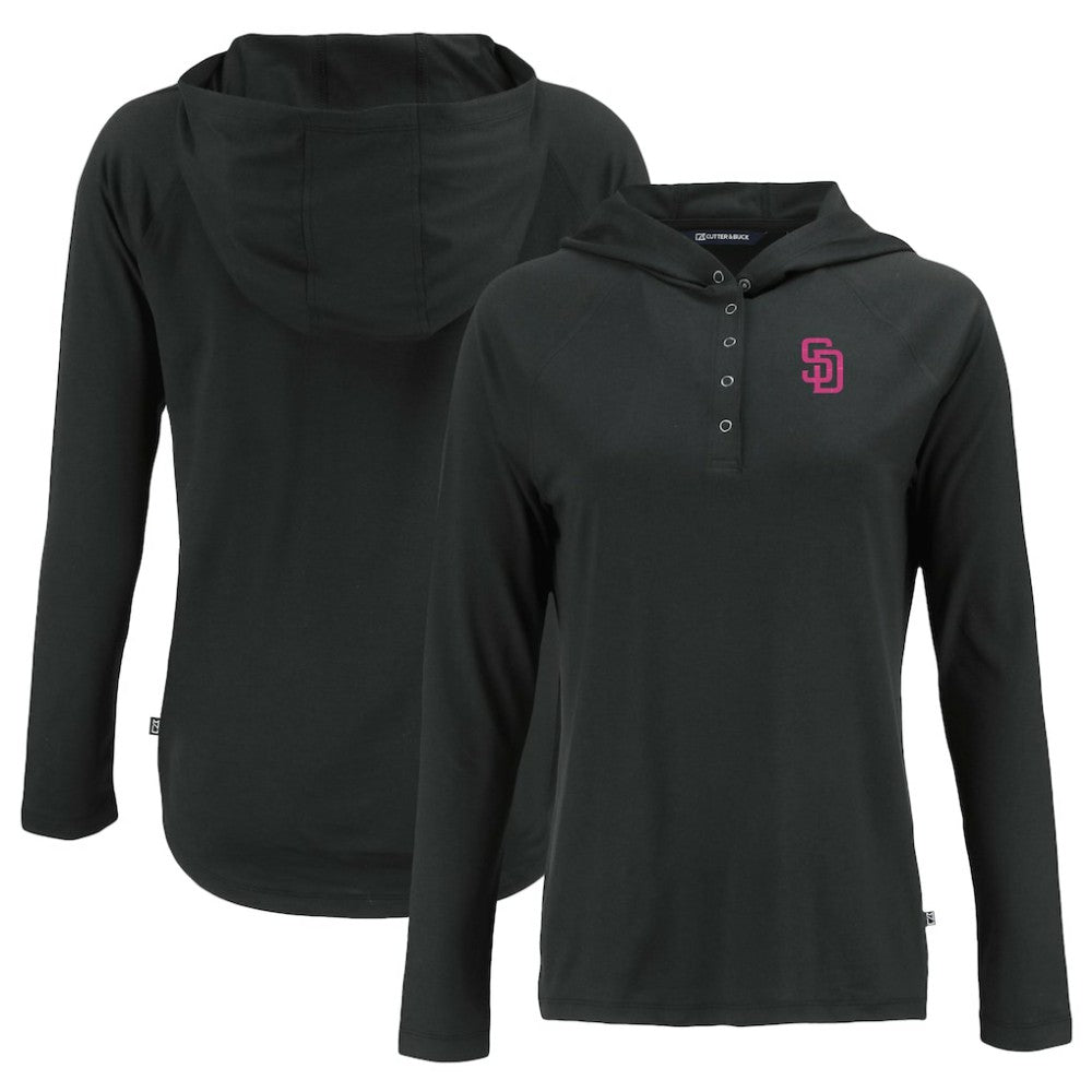 San Diego Padres Cutter & Buck Women's City Connect Coastline Epic Comfort Eco Recycled Hoodie Raglan Long Sleeve T-Shirt Black