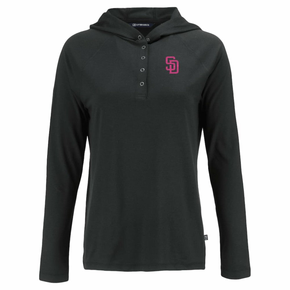 San Diego Padres Cutter & Buck Women's City Connect Coastline Epic Comfort Eco Recycled Hoodie Raglan Long Sleeve T-Shirt Black
