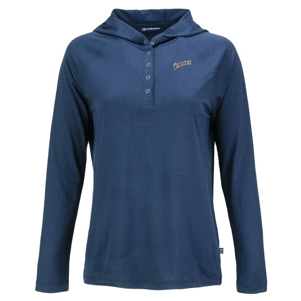 San Diego Padres Cutter & Buck Women's Cooperstown Collection Coastline Epic Comfort Eco Recycled Hoodie Raglan Long Sleeve T-Shirt Navy
