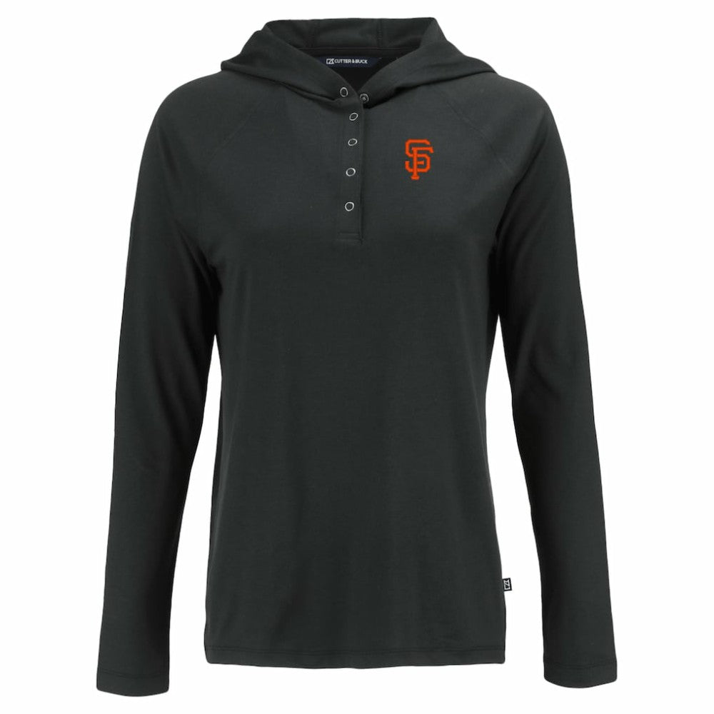 San Francisco Giants Cutter & Buck Women's  Coastline Epic Comfort Eco Recycled Hoodie Raglan Long Sleeve T-Shirt Black