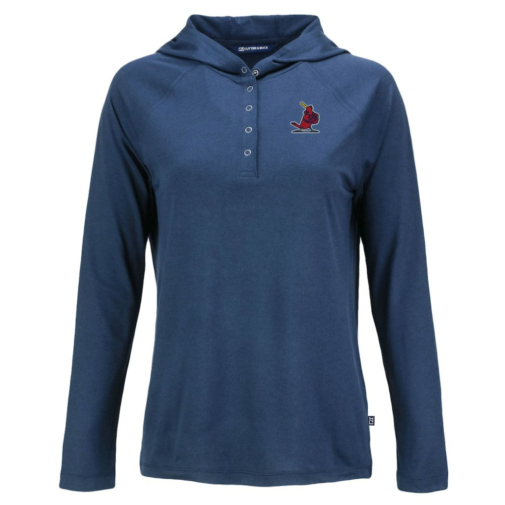 St. Louis Cardinals Cutter & Buck Women's Cooperstown Collection Coastline Epic Comfort Eco Recycled Hoodie Raglan Long Sleeve T-Shirt Navy