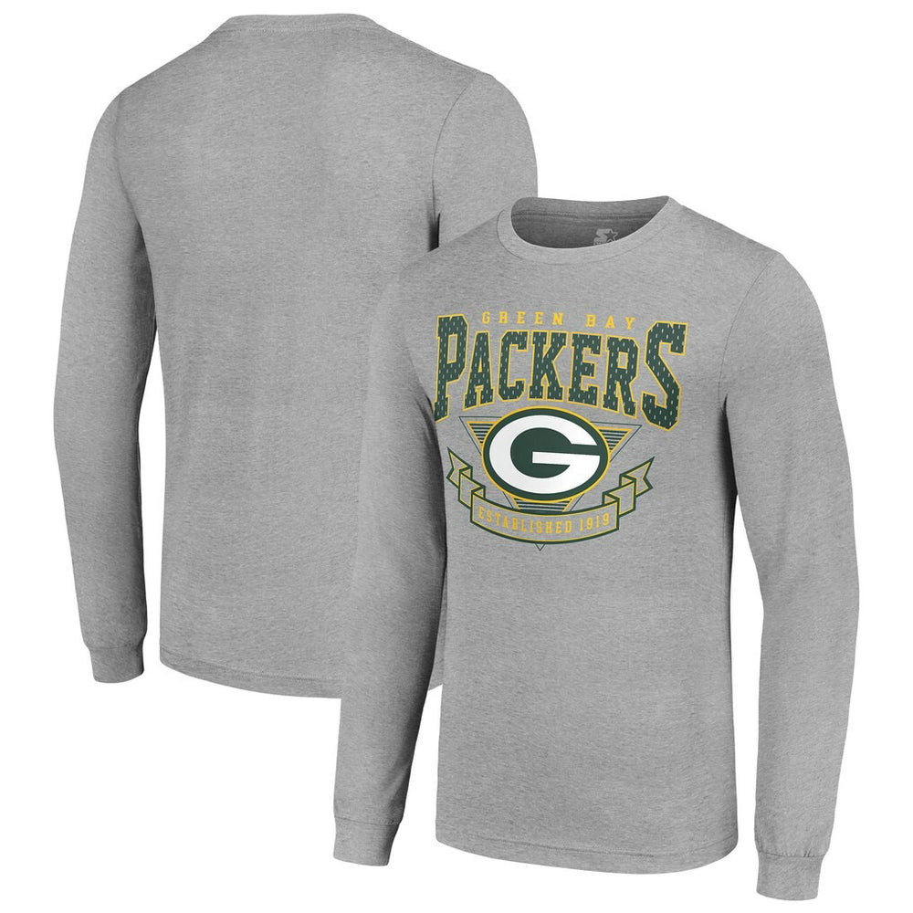 Green Bay Packers Starter '80s Inspired Team Logo Long Sleeve T-Shirt - Heather Gray discount