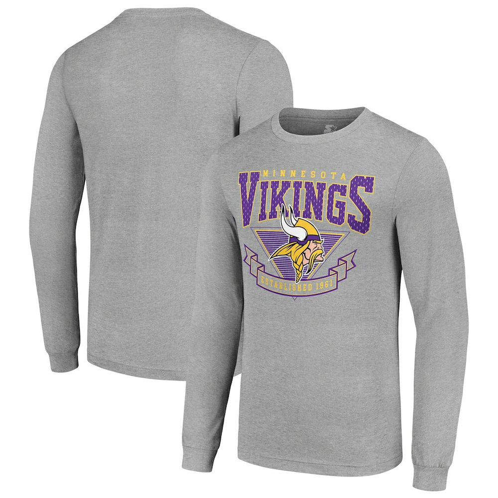 Minnesota Vikings Starter '80s Inspired Team Logo Long Sleeve T-Shirt - Heather Gray discount