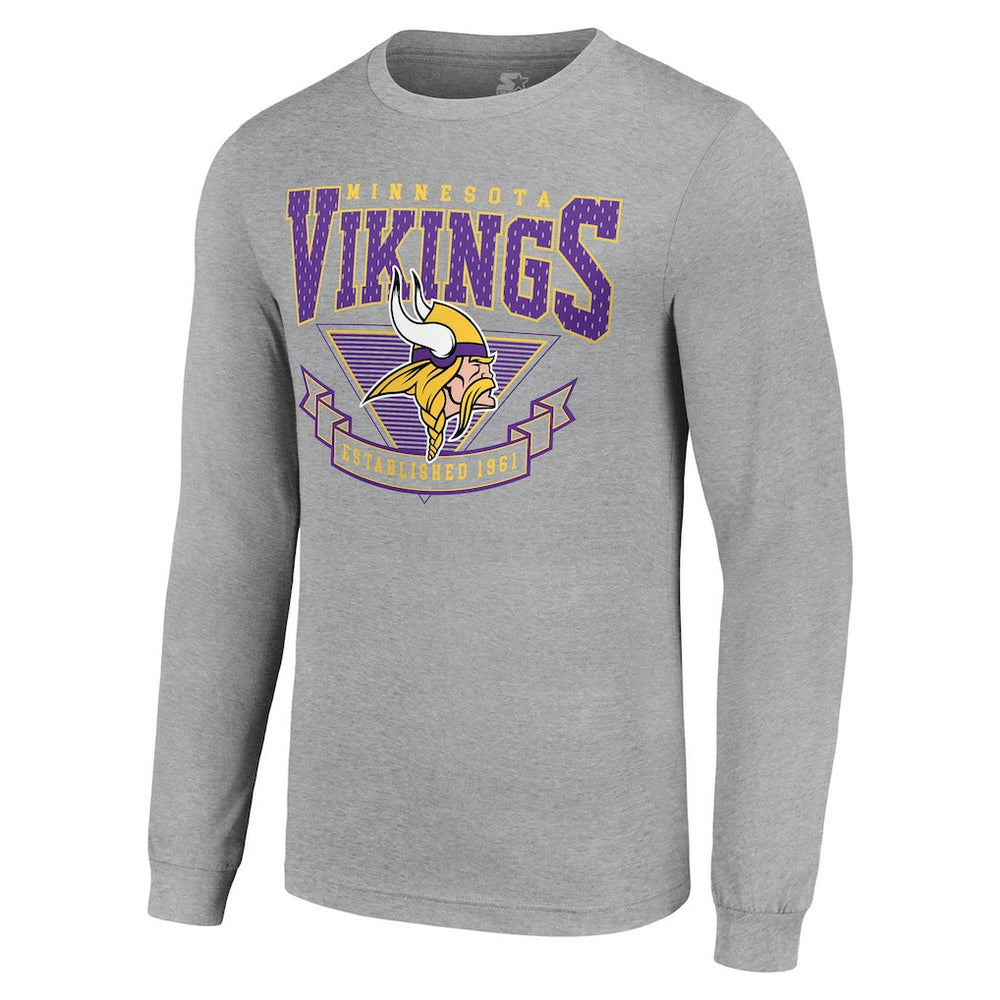 Minnesota Vikings Starter '80s Inspired Team Logo Long Sleeve T-Shirt - Heather Gray discount