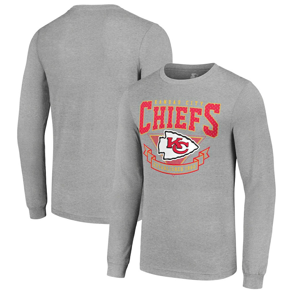Kansas City Chiefs Starter '80s Inspired Team Logo Long Sleeve T-Shirt - Heather Gray discount