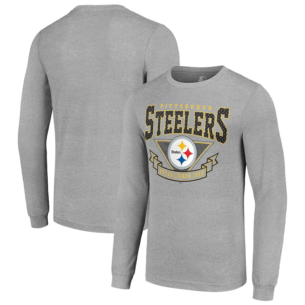 Pittsburgh Steelers Starter '80s Inspired Team Logo Long Sleeve T-Shirt - Heather Gray discount